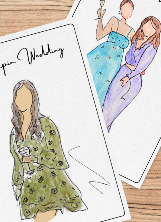 Hand-drawn watercolour wedding guest portrait, a unique wedding favour