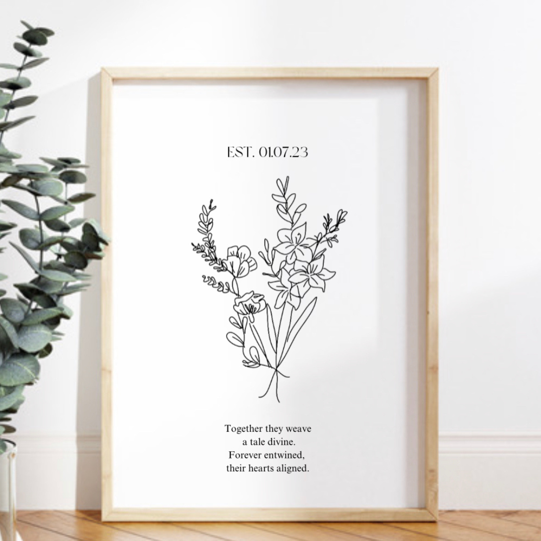 Hand-drawn birth flower bouquet by Ella Cairns