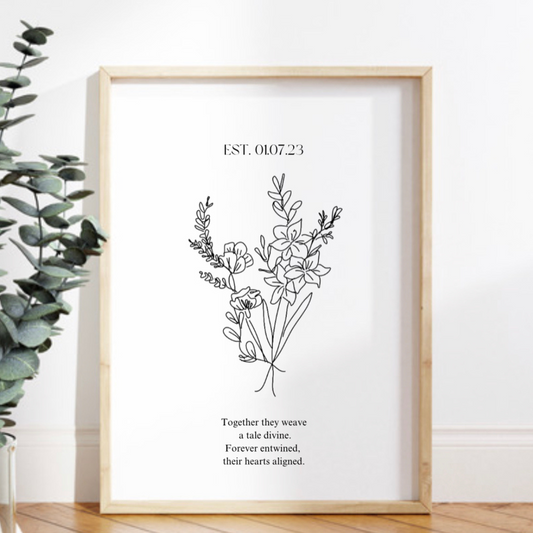 Hand-drawn birth flower bouquet by Ella Cairns