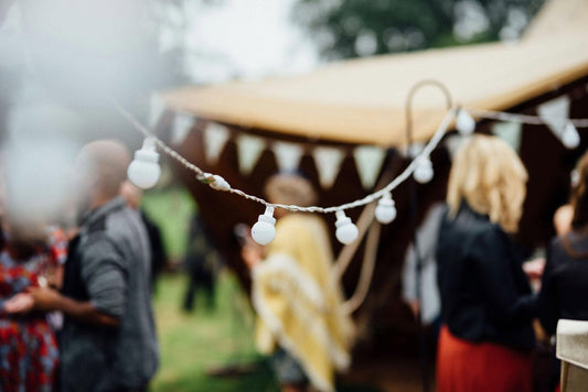 Festoon lights and bunting at a wedding at Newton on Rawcliffe, North Yorkshire