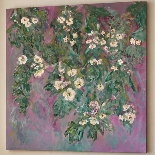 Hawthorn Blossom, a large original floral painting of North York Moors blossom by Ella Cairns