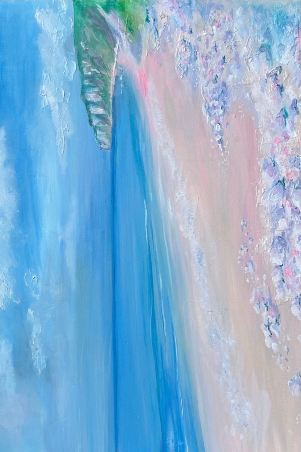 Coastal Shore A5 greetings card with blue sea and sandy shoreline artwork