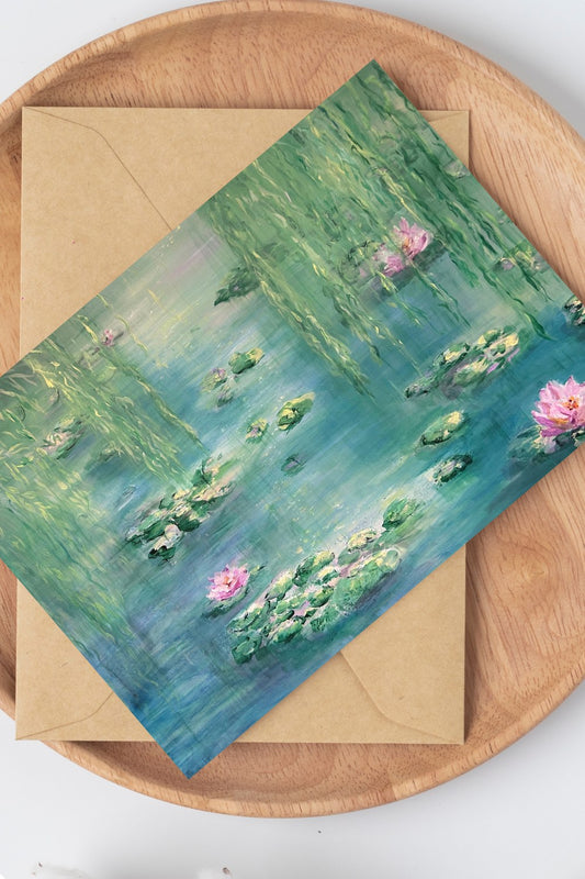 Water Lilies A5 greetings card by Ella Cairns