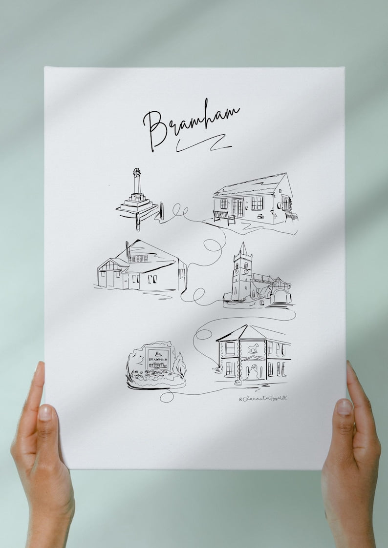 Hand drawn line art print of Bramham, near Leeds, Yorkshire, by Ella Cairns