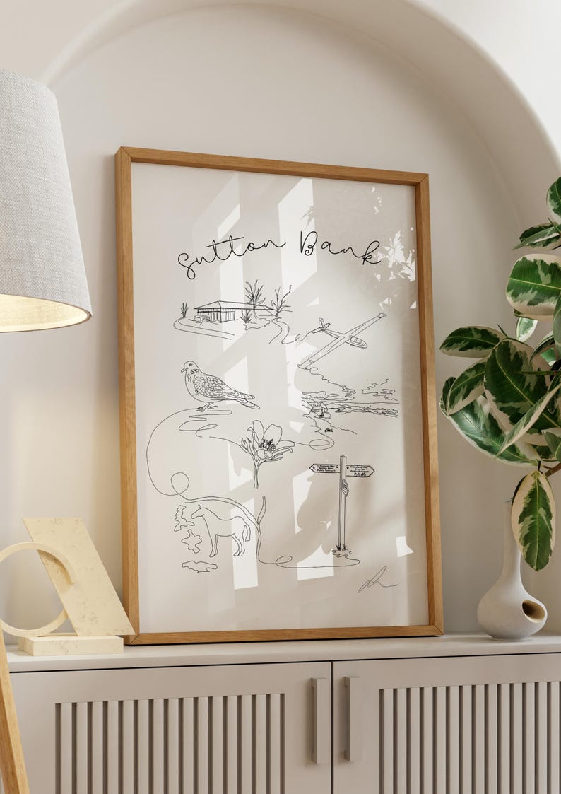 Hand drawn line art print of Sutton Bank, North Yorkshire, by Ella Cairns