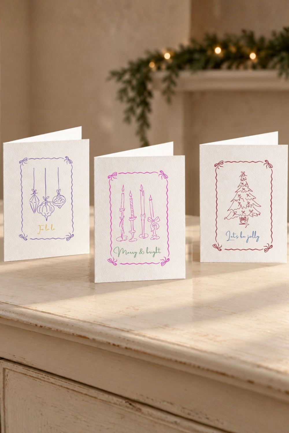 Minimal line drawing Christmas quote cards by Ella Cairns