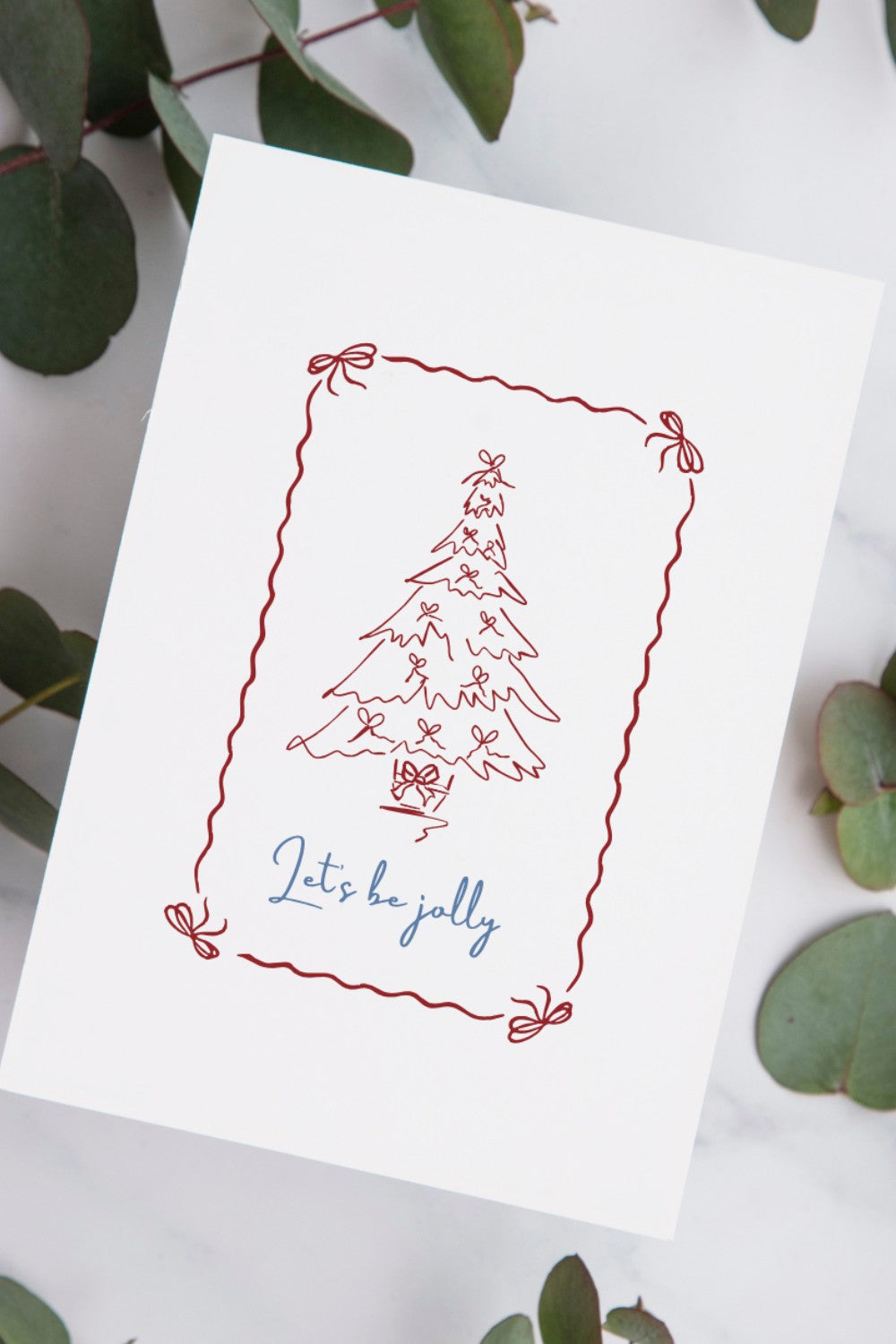 Minimal line drawing Christmas card with a Christmas tree