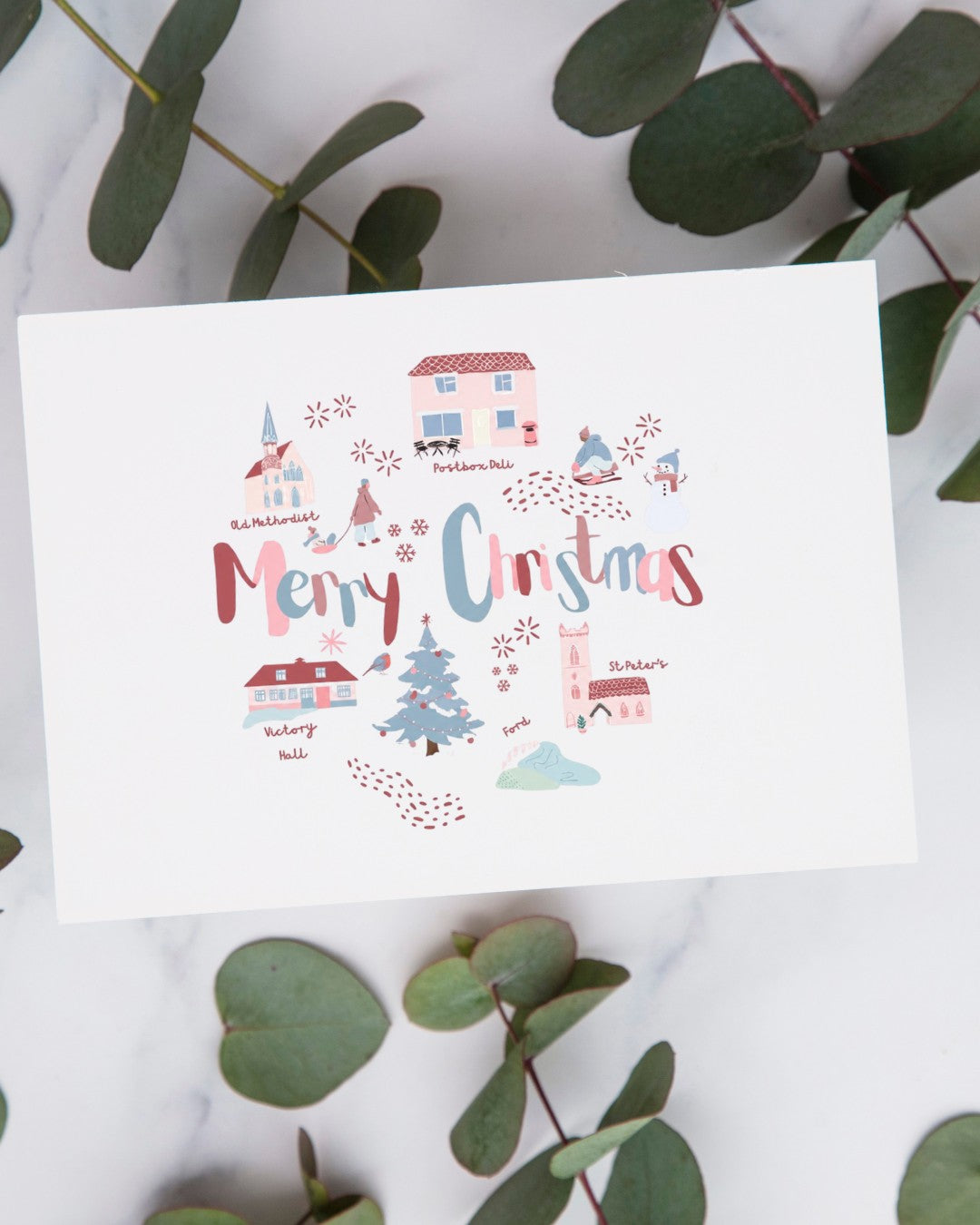Thorner Christmas card with a Merry Christmas illustration of Thorner village